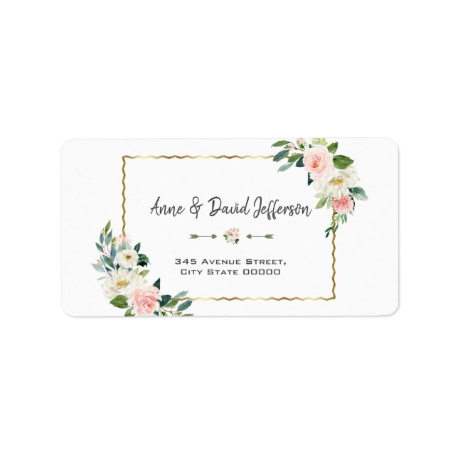 Étiquette Aquarelle Flush Flowers Mariage Gold Navy (Devant)