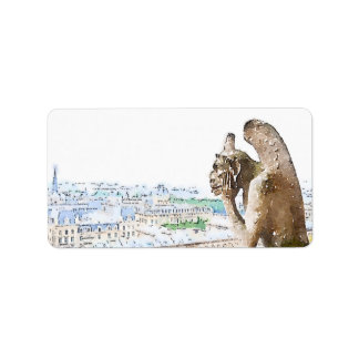 Étiquette Aquarelle Gargoyle de Notre-Dame