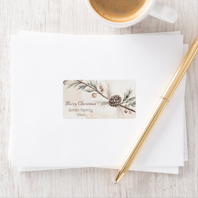 Étiquette Aquarelle Neutre couleur arbre de Noël (En situation)