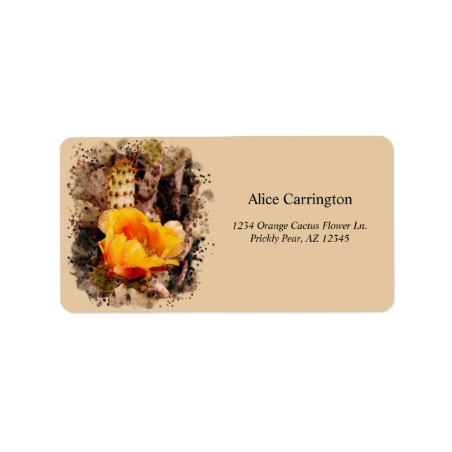 Étiquette Aquarelle orange Pricket Pear Cactus (Devant)