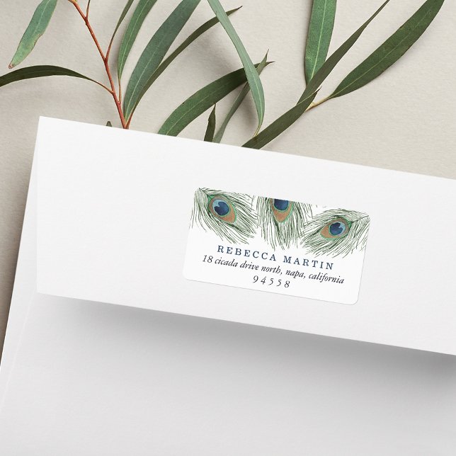 Étiquette Aquarelle Peacock Feathers Adresse de retour (Créateur téléchargé)