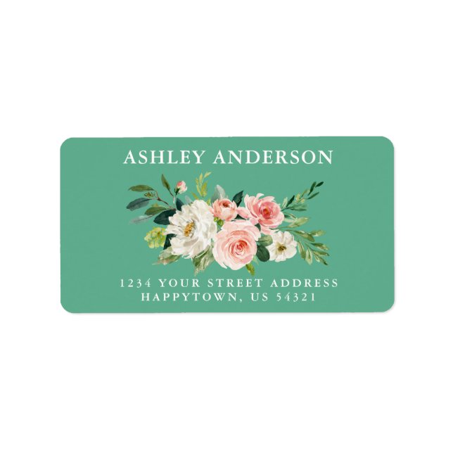 Étiquette Aquarelle Rose Floral Greenery Neo Mint Adresse (Devant)