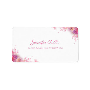 Étiquette Aquarelle Rose Floral Moderne Hand Script Adresse