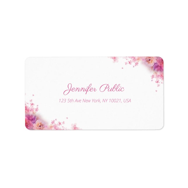 Étiquette Aquarelle Rose Floral Moderne Hand Script Adresse (Devant)