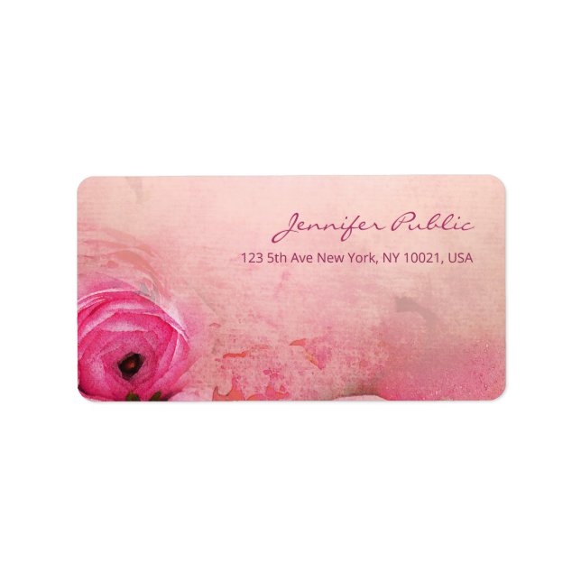 Étiquette Aquarelle Rose Floral Moderne Script à main élégan (Devant)