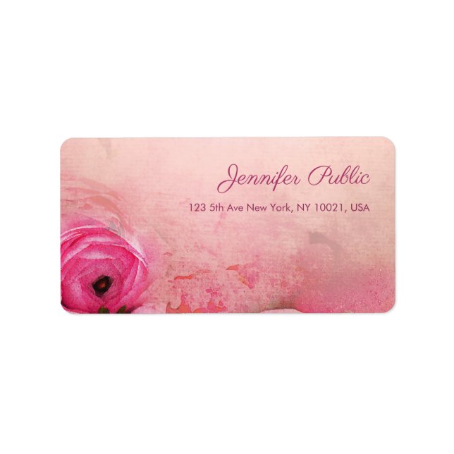 Étiquette Aquarelle Rose Floral Script Elegance Adresse (Devant)