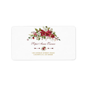 Étiquette Aquarelle Rouge Poinsettia Mariage