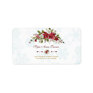 Étiquette Aquarelle Rouge Poinsettia Snowflakes Mariage