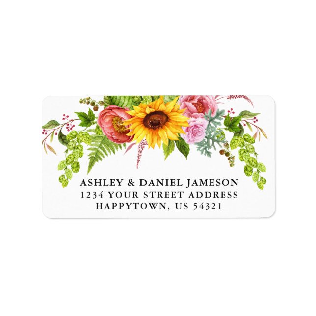 Étiquette Aquarelle Tournesol Floral Adresse de retour (Devant)