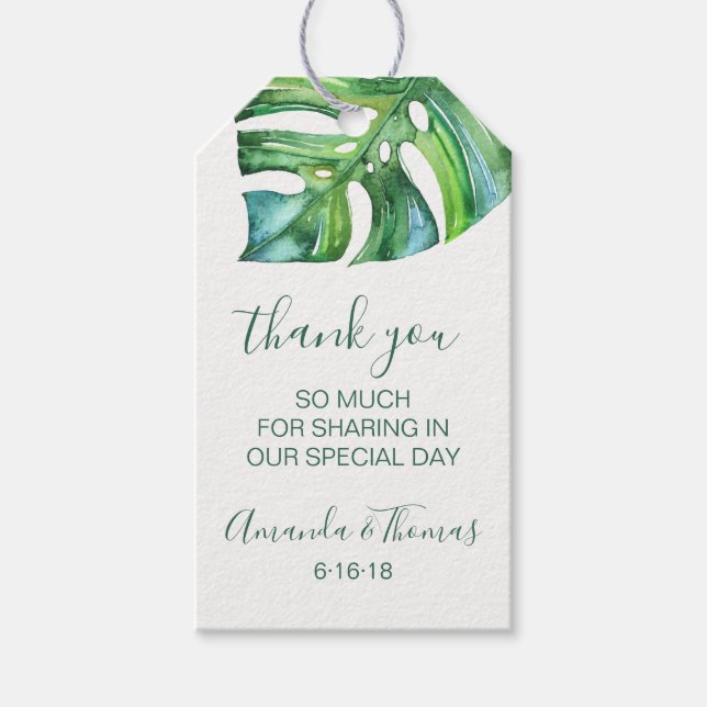 Étiquette Aquarelle Tropical Feuille Wedding Favor (Devant)
