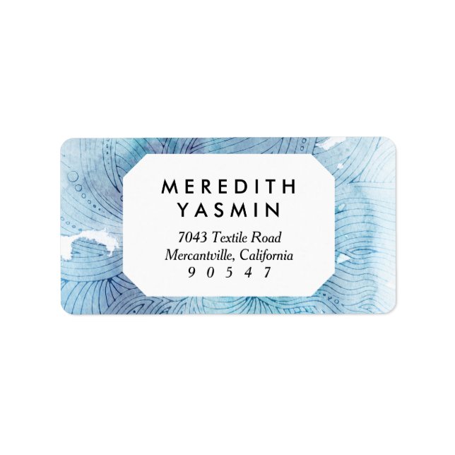 Étiquette Aquarelle vagues bleu marine violet peint (Devant)