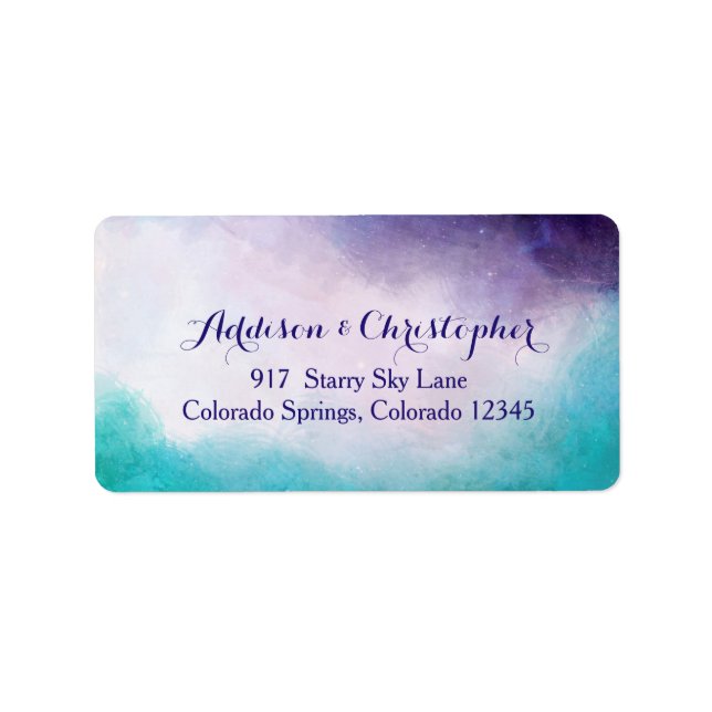 Étiquette Aquarelle violet et turquoise Personnalisée (Devant)