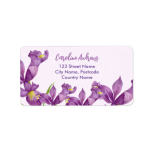 Étiquette Aquarelle violet Iris Adresse botanique