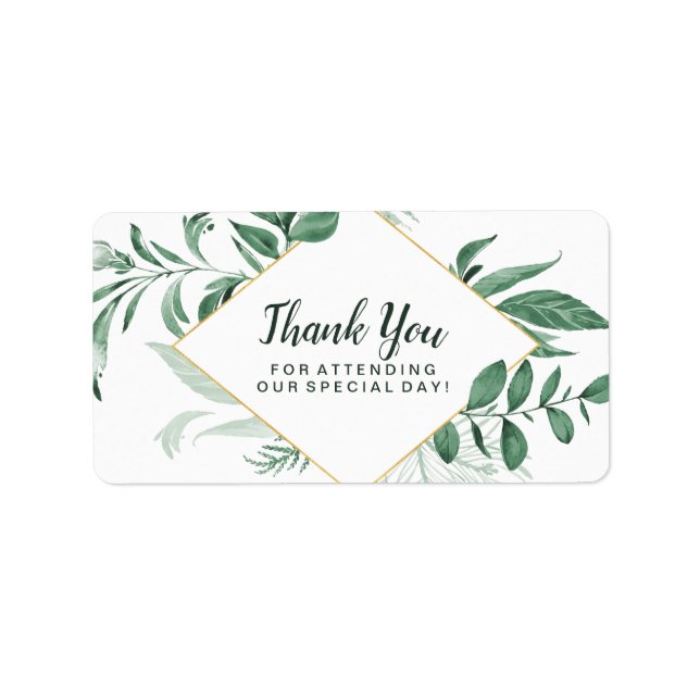 Étiquette Aquarelle Wild Feuilles Hunter Mariage vert (Devant)