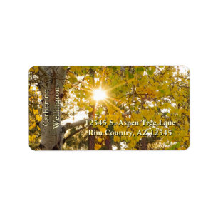 Étiquette Arbre D'Aspen Avec Feuillage De Chute Jaune Et Écl
