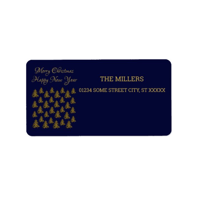 Étiquette Arbre de Noël en or brillant sur Noël bleu (Devant)