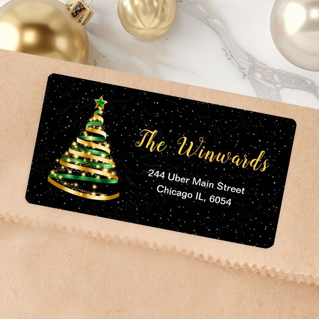 Étiquette Arbre de Noël vert et or (Créateur téléchargé)