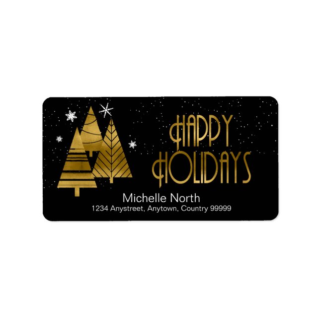 Étiquette Arbres de Noël et flocons de neige Gold ID863 (Devant)