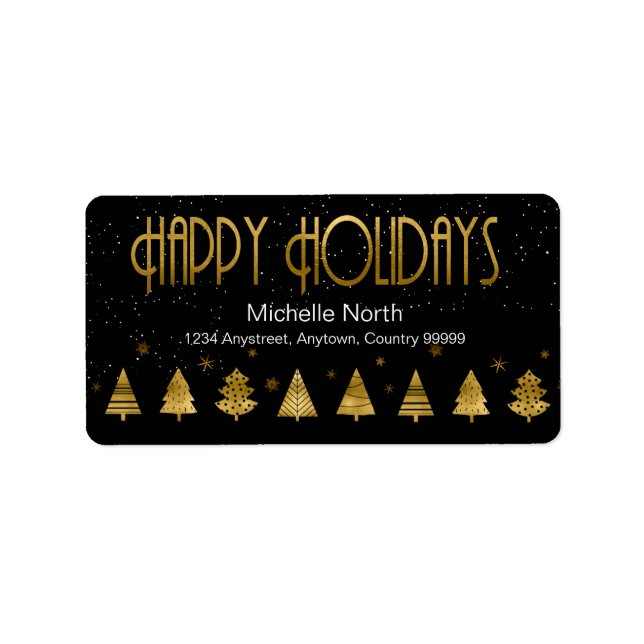 Étiquette Arbres de Noël et flocons de neige V2 Gold ID863 (Devant)