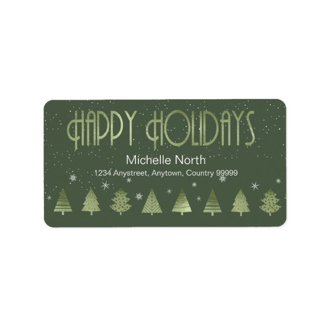 Étiquette Arbres de Noël et flocons de neige V2 Green ID863 (Devant)