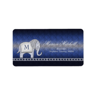 Étiquette Argent de monogramme de promenade d'éléphant/ID3