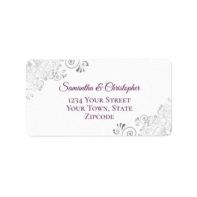 Étiquette Argent Lace Magenta Purple & White Mariage Adresse (Devant)