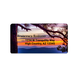 Étiquette Arizona Sunset Pine Tree Mounts Vue Pittoresque