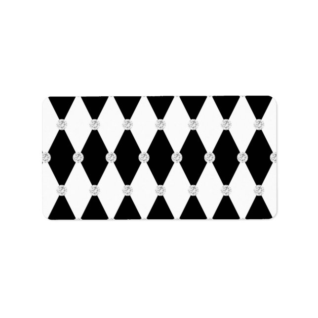 Étiquette Arlequin noir blanc Rhombus forme diamant (Devant)
