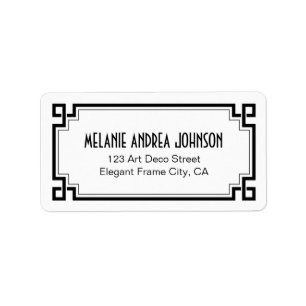 Étiquette Art Deco Elegant Black Frame White Adresse de reto