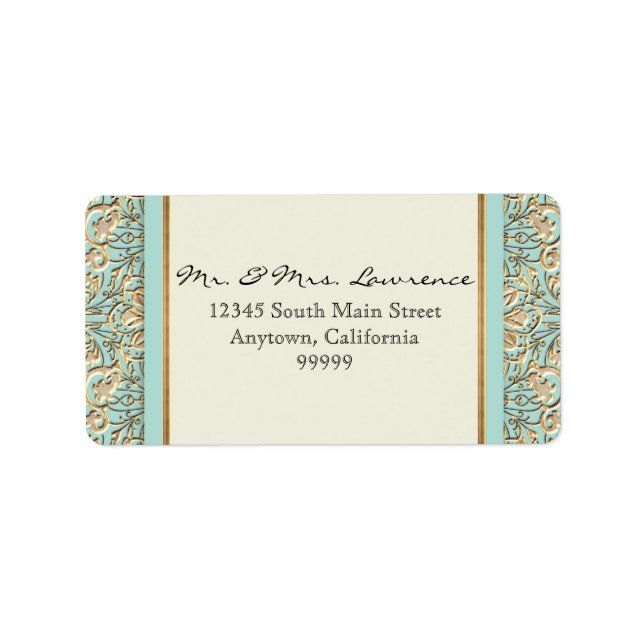 Étiquette Art Déco Nouveau Faux Or Floral Dentelle Damas (Devant)