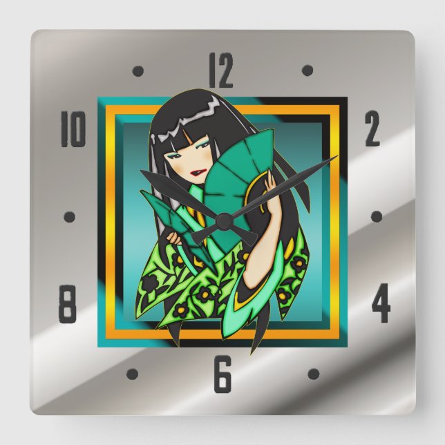 Étiquette asiatique caricature fille mural horloge (Recto)