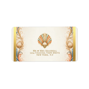 Étiquette Autocollant d'adresse de mariage vintage coquillag