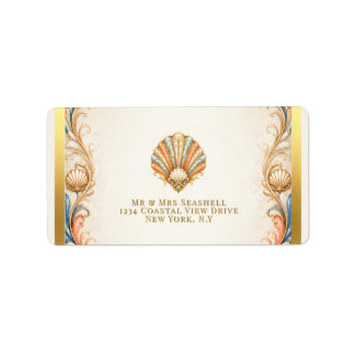 Étiquette Autocollant d'adresse de mariage vintage coquillag
