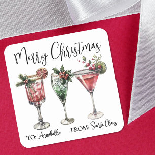 Étiquette autocollante cadeau cocktail de Noël fes