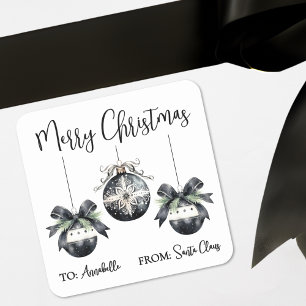 Étiquette autocollante de cadeau de Noël noir et b