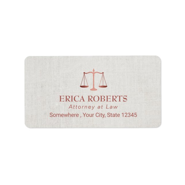 Étiquette Avocat Foil Rose Gold Classy Linen (Devant)