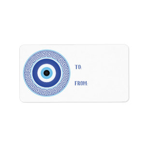 Étiquette Aztèque Cercle grec Clé Mal Oeil Bleu Bleu
