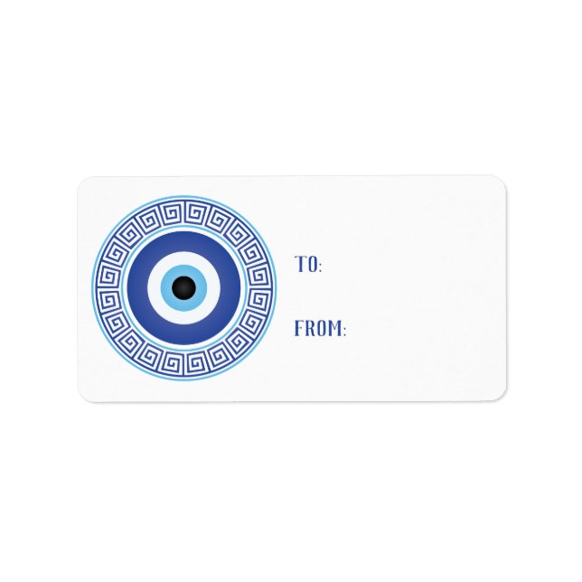 Étiquette Aztèque Cercle grec Clé Mal Oeil Bleu Bleu (Devant)