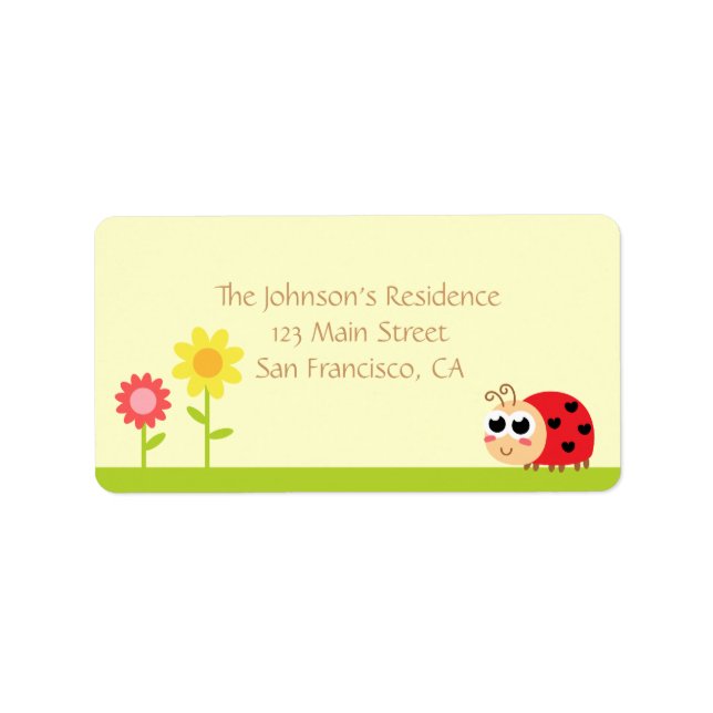 Étiquette Baby shower : Bébé mignon Ladybug dans un jardin (Devant)