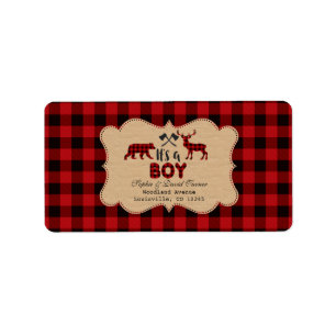 Étiquette Baby shower chic de bison rouge de bison de bûcher