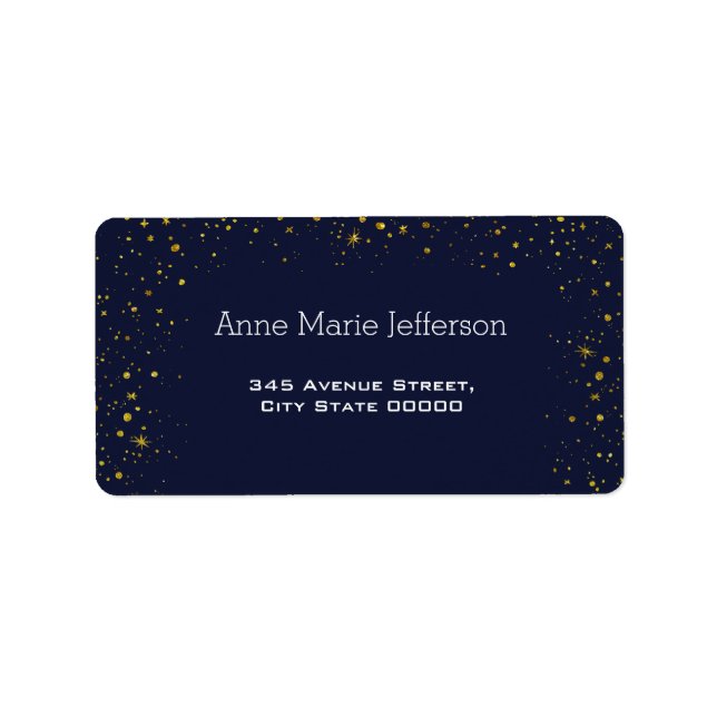 Étiquette Baby shower de nuit Whimsical Gold Starry (Devant)