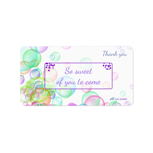 Étiquette Baby shower Rainbow Soap Bubbles (Devant)
