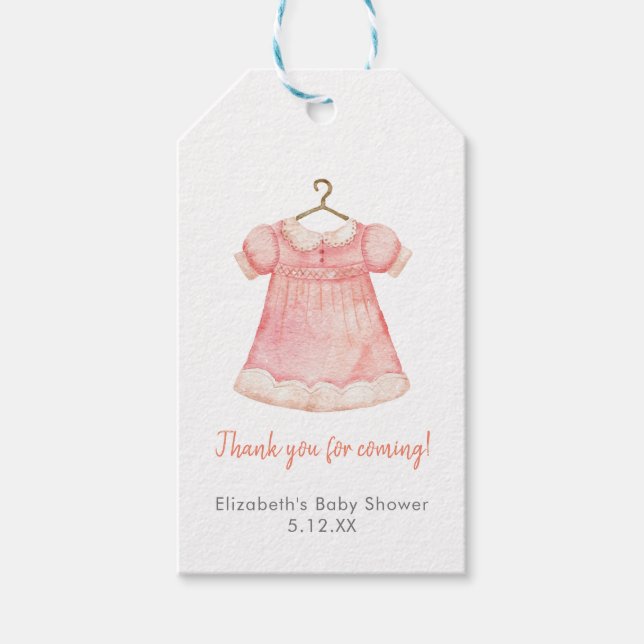 Étiquette Baby shower robe fille rose Aquarelle (Devant)