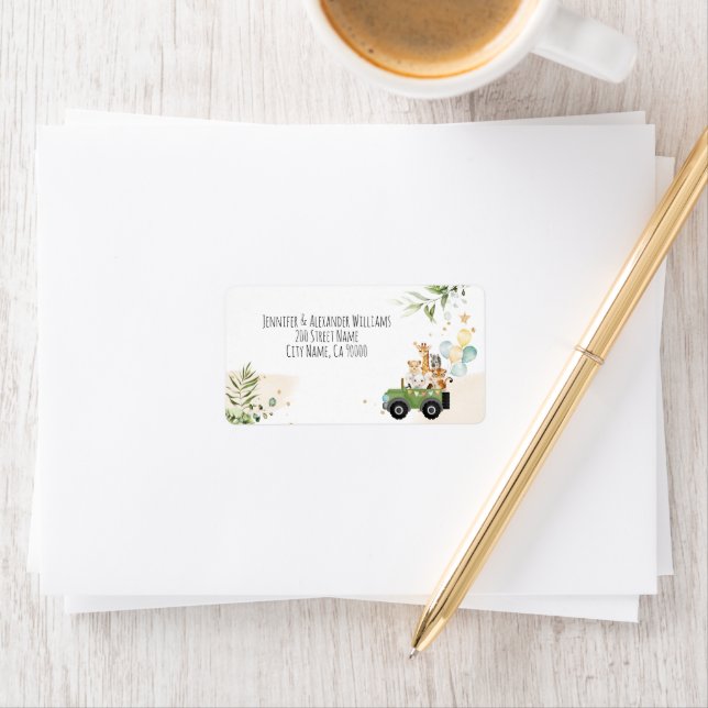 Étiquette Baby shower Safari Baby Animals en voiture (En situation)