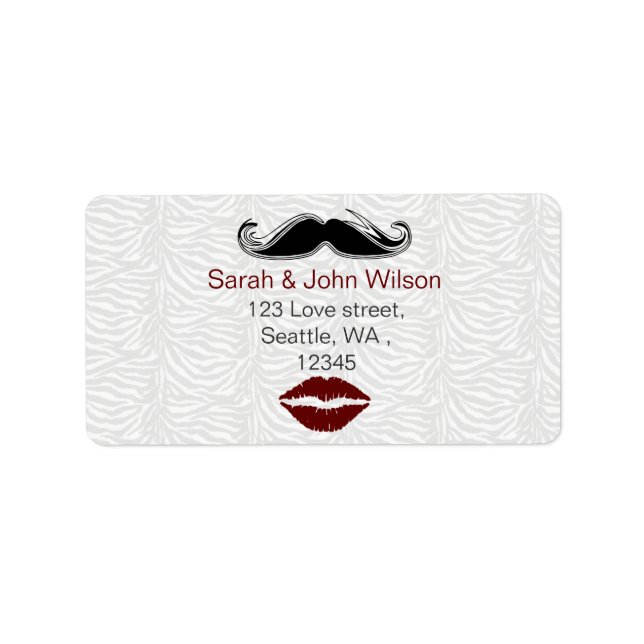 Étiquette baiser moustache zebra strié retour adresse étique (Devant)