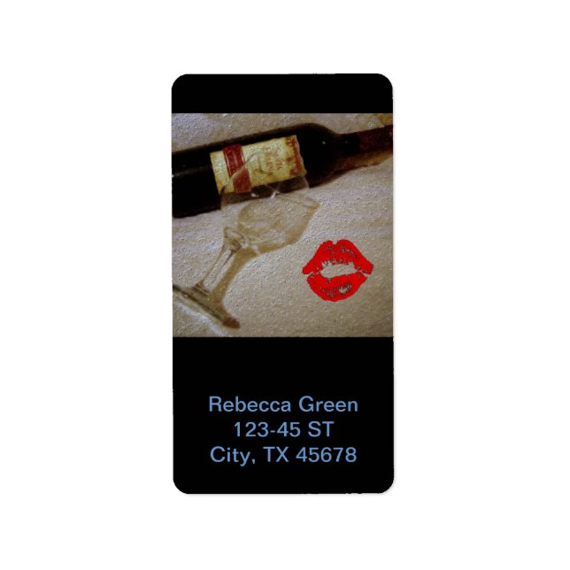 Étiquette Baiser romantique Lunettes de vin rouge I Love Vin (Devant)