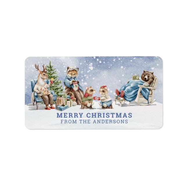 Étiquette Balise cadeau Animaux forestiers de bois (Devant)