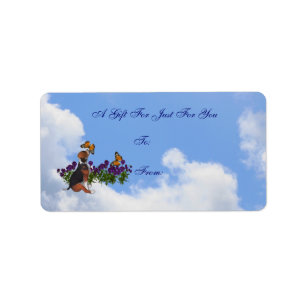 Étiquette Balise Cadeau beagle Papillons Fleurs