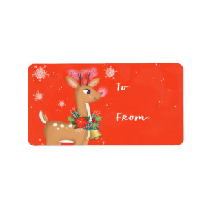 Étiquette Balise cadeau Retro de Noël Rudolph Reindeer