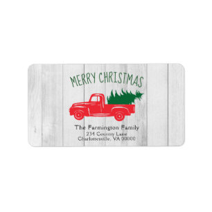 Étiquette Balise cadeau vintage Red Truck & Tree White Wood